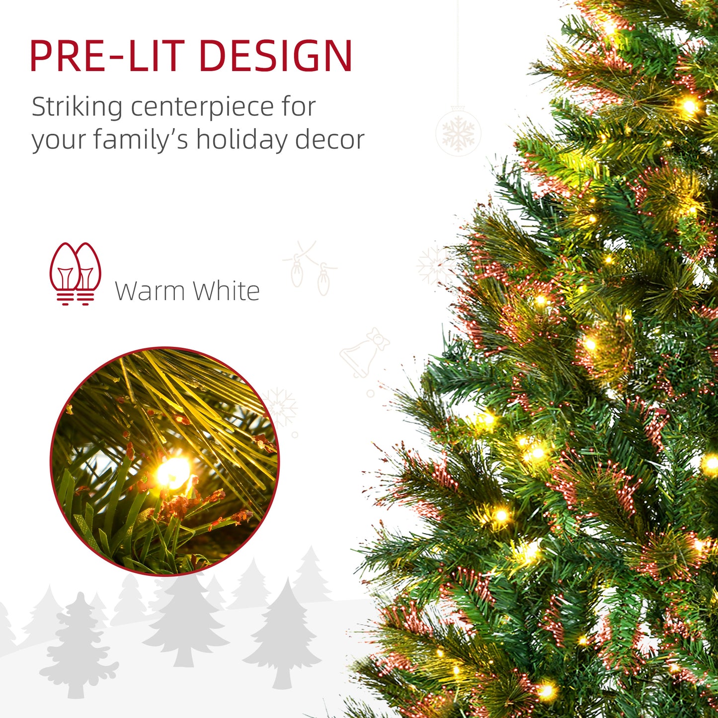 HOMCOM 1.5m 5ft Pre-Lit Christmas Tree Artificial Spruce Xmas Tree Warm White LED Holiday D√É¬©cor with Metal Stand