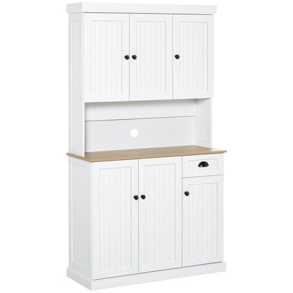 HOMCOM 180cm Freestanding Kitchen Cabinet, Modern Storage Cupboard with Open Countertop, Drawer and 6 Doors, White