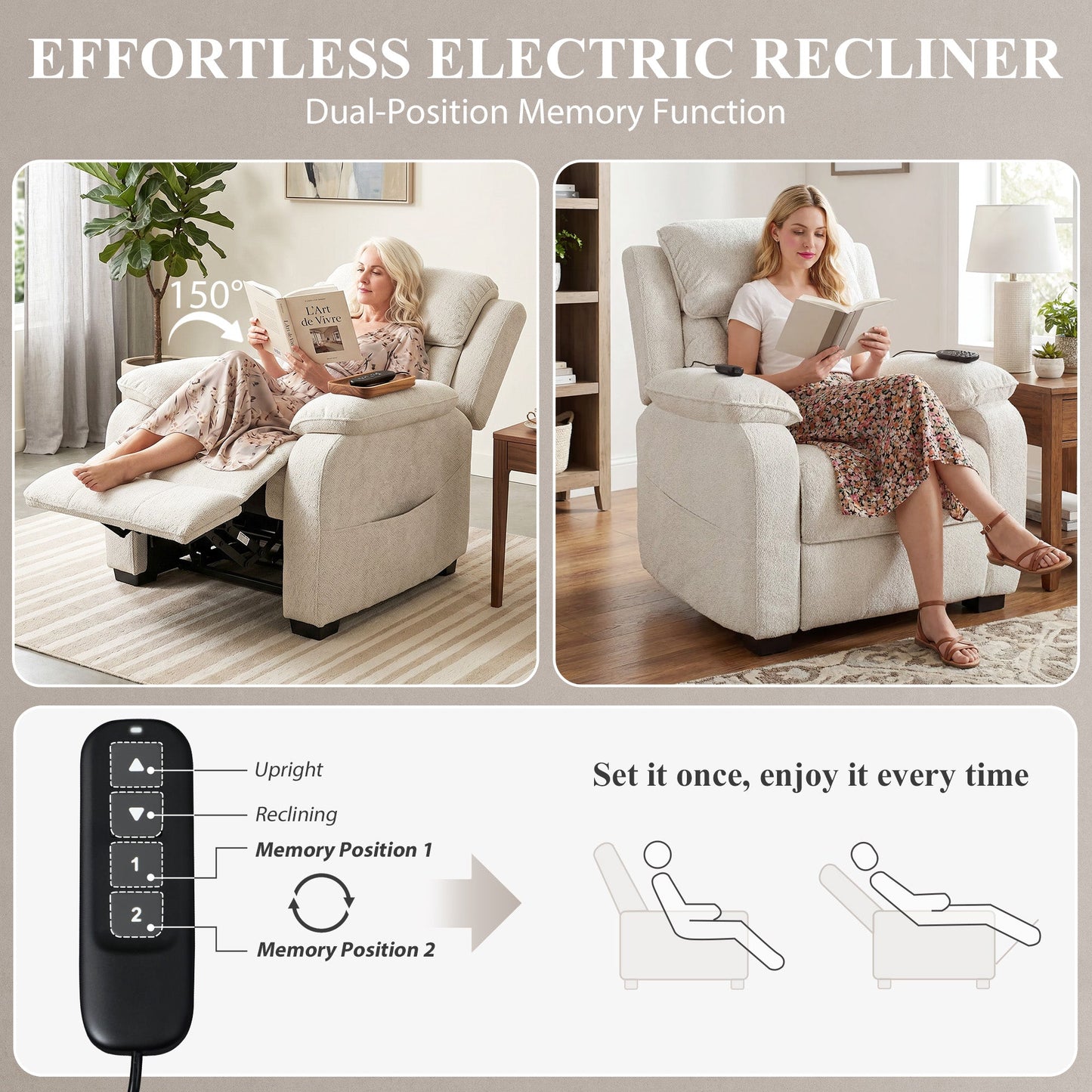 HOMCOM Power Recliner Armchair with Massage and Heat, Electric Reclining Chair with Wide Spring Seat, Cream White