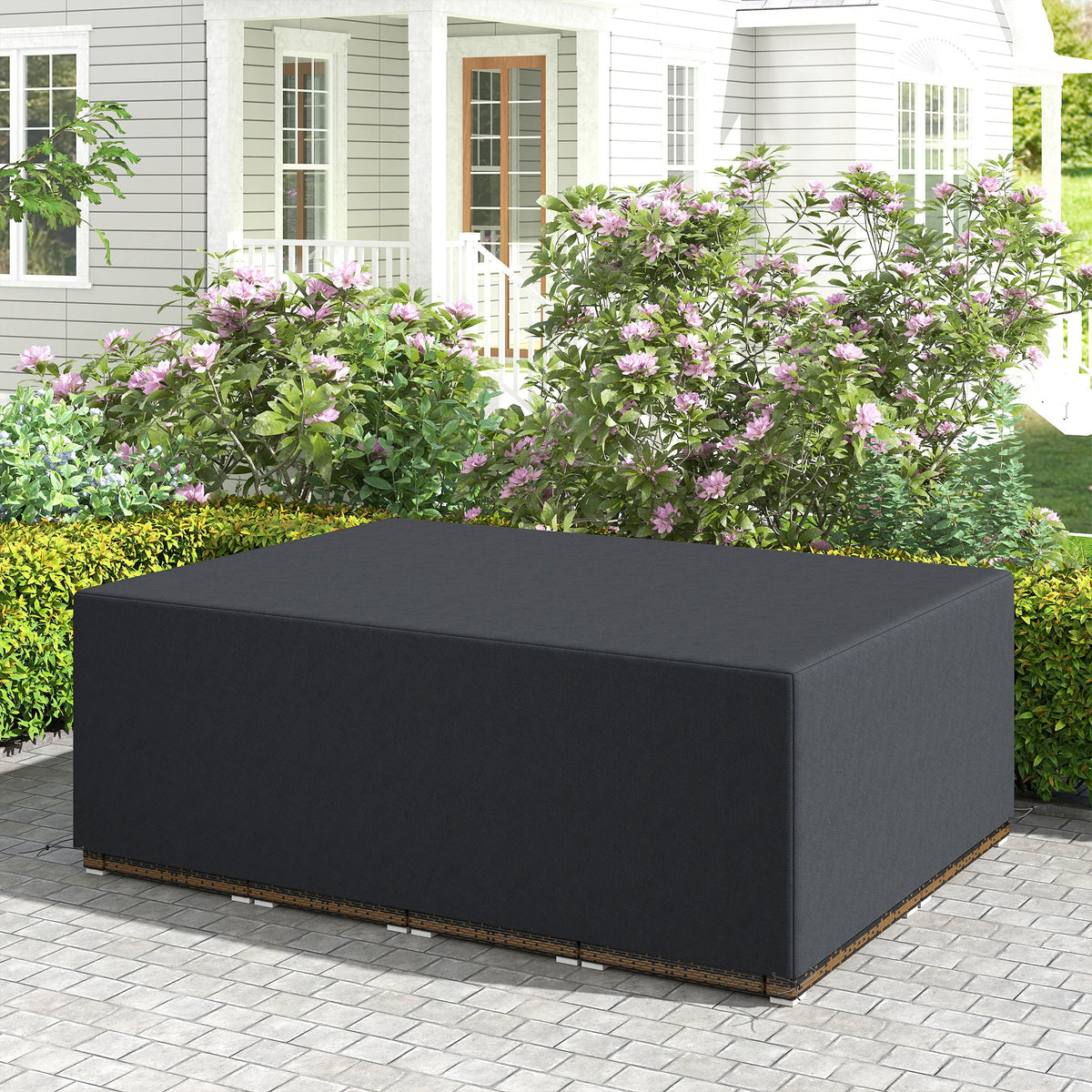 Outsunny 600D Oxford Outdoor Garden Furniture Sofa Set Cover, Waterproof Anti-UV Rattan Sun Lounger Protection Protector Cover, 275L x 205W x 90Hcm, Black