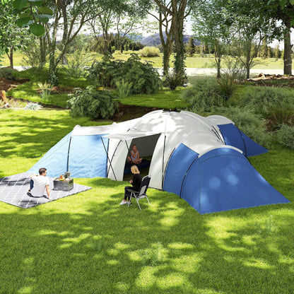 Outsunny 6-9 Man Tent with Bedrooms and Living Room, Accessories Included, Blue