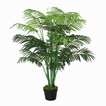 Outsunny 125cm/4FT Artificial Palm Plant Decorative Tree with Nursery Pot, Fake Plastic Indoor Home Office Decor, Green