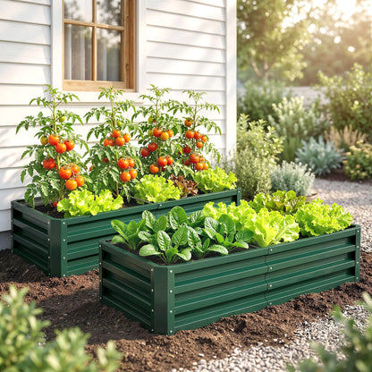 Outsunny Set of 2 Raised Beds for Garden, Galvanised Outdoor Planters for Herbs Vegetables, Use for Patio Balcony, Green