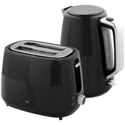 HOMCOM Kettle and Toaster Set, 1.7L 3000W Fast Boil Kettle & 2 Slice Toaster Kitchen Set with 7 Level Browning Controls, Defrost, Reheat, Boil-dry Protection, Black