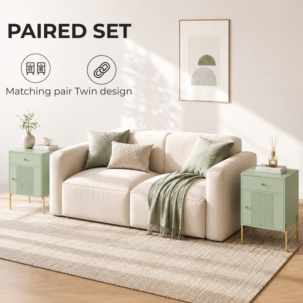 HOMCOM Modern Bedside Tables Set of 2 in Light Green