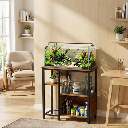 PawHut Fish Tank Stand with Power Outlets Aquarium Stand with Cabinet 20-29 Gallon Tanks Tiger Wood Grain