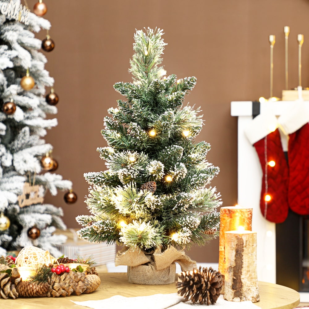 HOMCOM 60 cm Prelit Small Christmas Tree in Green