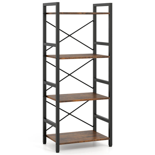 Narrow Bookshelf 4-Tier Freestanding Bookcase with Heavy-duty Metal Frame-RusticBrown