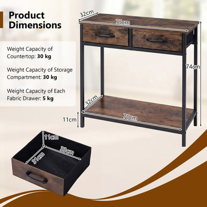 Narrow Console Table w/2 Fabric Drawers Open Compartment and Anti-Tipping Device-Rustic Brown