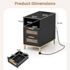 Narrow End Table with Charging Station and 2 Drawers for Bedroom-Black