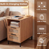 Narrow End Table with Charging Station and 2 Drawers for Bedroom-Natural