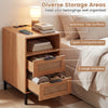 Narrow End Table with Charging Station and 2 Drawers for Bedroom-Natural