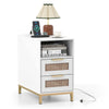 Narrow End Table with Charging Station and 2 Drawers for Bedroom-White