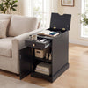 Narrow Nightstand Set of 2 with Charging Station and Drawer for Living Room Bedroom-Black