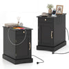 Narrow Nightstand Set of 2 with Charging Station and Drawer for Living Room Bedroom-Black