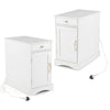 Narrow Nightstand Set of 2 with Charging Station and Drawer for Living Room Bedroom-White