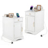 Narrow Nightstand Set of 2 with Charging Station and Drawer for Living Room Bedroom-White