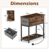 Narrow Side Table with Charging Station and LED Lights for Small Spaces-Rustic Brown