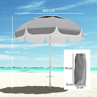 Outsunny Beach Umbrella Portable with Sand Anchor, Carry Bag, Adjustable Height & Tilt, UPF50+ UV Protection, Grey