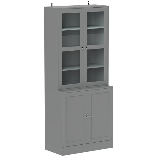 HOMCOM Double Storage Display Cabinet - Grey