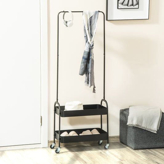 HOMCOM Metal Clothes Rack with Shoe Storage in Black