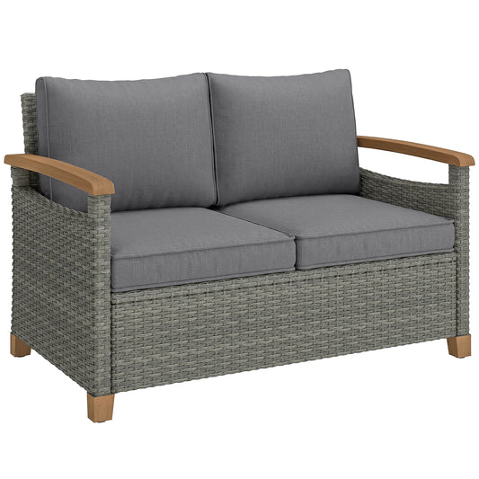 Outsunny 2 Seater Rattan Garden Sofa in Dark Grey