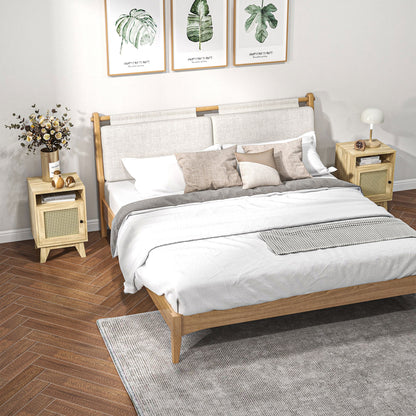 طاولات سرير جانبية ضيقة من قطعتين من HOMCOM من الراتان، طاولة جانبية مع رف وخزانة، 39 سم × 35 سم × 60 سم، لون طبيعي