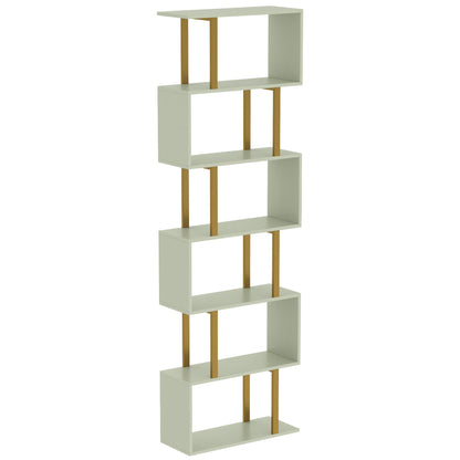 HOMCOM S-Shaped Bookshelf, 5-Tier Bookcase, Freestanding Storage Shelves with Anti-Tip Strap for Living Room, Light Green