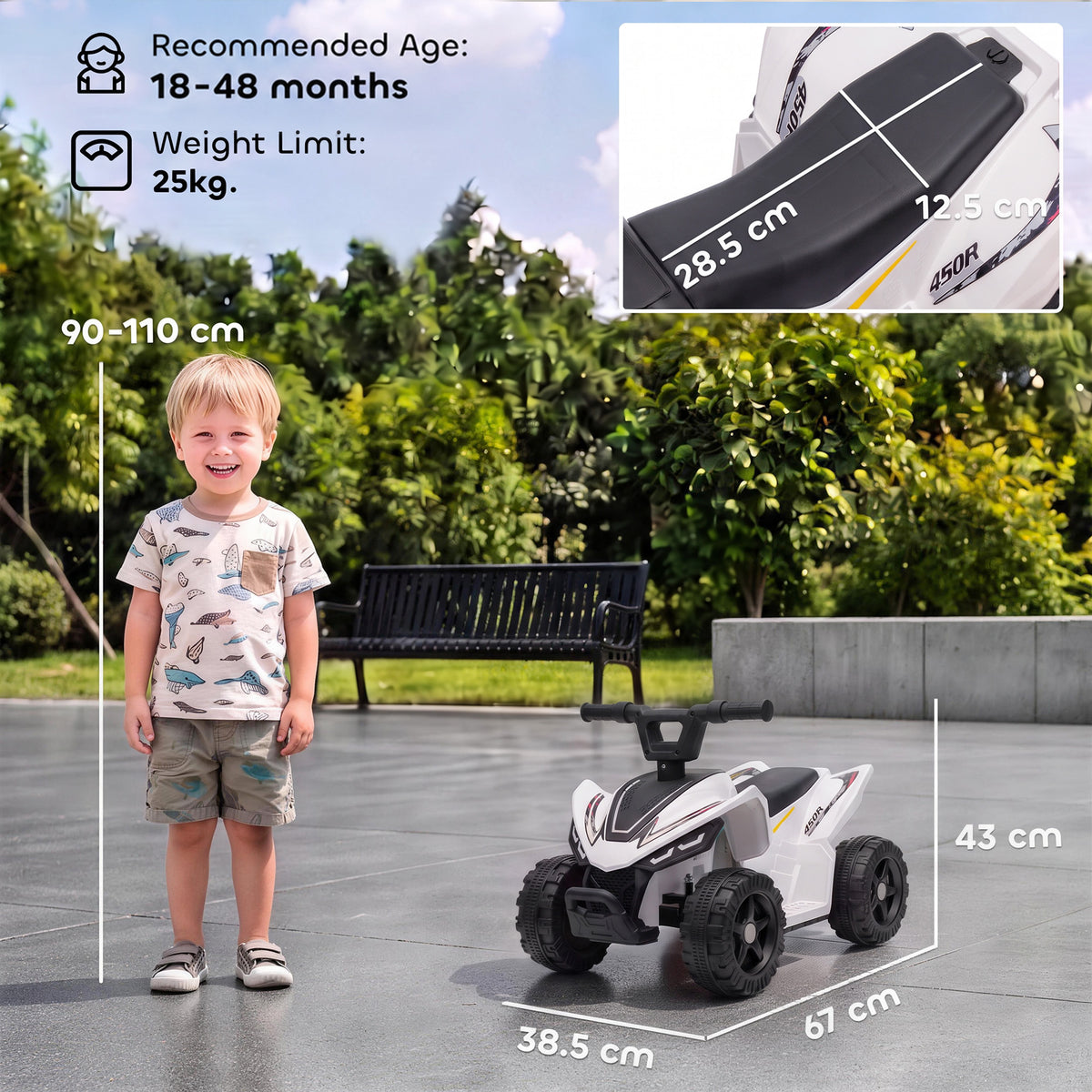 AIYAPLAY 6V Battery Powered Kids ATV in White
