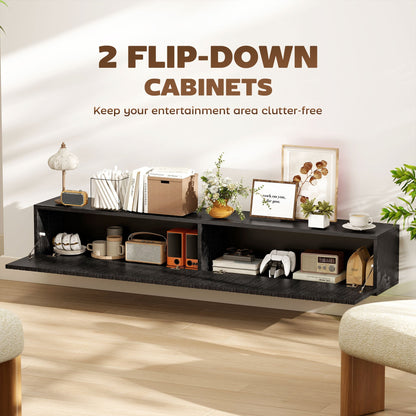 HOMCOM 140cm Floating TV Stand, Wall Mount TV Unit with Cable Management Hole, Fits up to 72" TV, Black