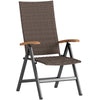 Outsunny Folding Rattan Garden Dining Chair with 5-level Reclining High Back, Wood Armrests for Outdoor, Patio - Brown