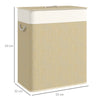 HOMCOM Double Laundry Basket with Lid, 100L Bamboo Laundry Hamper with Rope Handles, Washing Basket with Removable Liner for Bathroom, Bedroom, Cream White