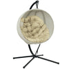 Outsunny Hanging Egg Chair Outdoor Indoor Garden Swing Chair with Folding Basket, Garden Hanging Chair with Stand, Thickened Cushion, Cup Holder for Patio, Balcony, Khaki