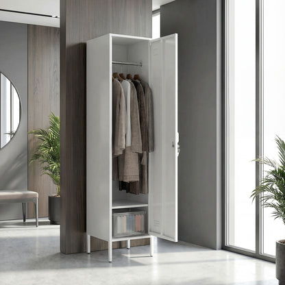 HOMCOM Metal Locker Cabinet with Hanging Rod in White