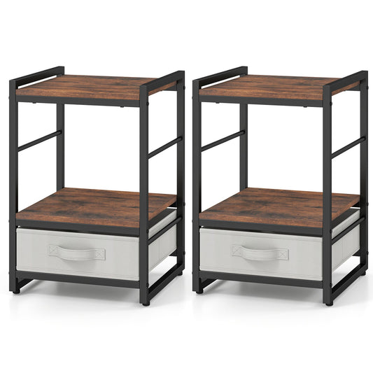 Nightstand Bedside Table with Fabric Drawer Open Wood Shelf-2 Pack