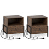 Nightstand with Charging Station 3-Tier Bedside Table with Drawer Set of 2-Brown
