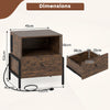 Nightstand with Charging Station 3-Tier Bedside Table with Drawer Set of 2-Brown
