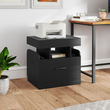 Nightstand with Charging Station Set of 2 with Drawer and Sliding Top Storage-Black
