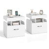 Nightstand with Charging Station Set of 2 with Drawer and Sliding Top Storage-White