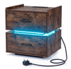 Nightstand with Charging Station and 2 Storage Drawers-Rustic Brown