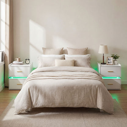 Nightstand with Charging Station and 2 Storage Drawers-White