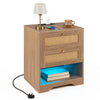 Nightstand with Charging Station and Open Storage for Bedroom-Oak
