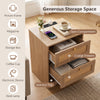 Nightstand with Charging Station and Open Storage for Bedroom Set of 2-oak
