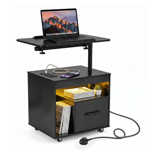 Nightstand with Charging Station in Black