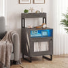 Nightstand with LED Lights Modern End Table with Top Tray-Grey