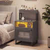Nightstand with LED Lights Modern End Table with Top Tray-Grey