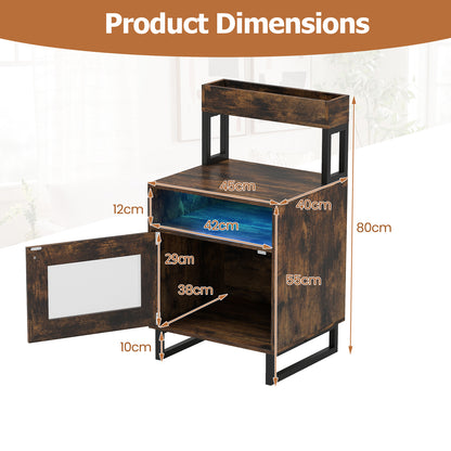 Nightstand with LED Lights Modern End Table with Top Tray-Rustic Brown