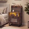Nightstand with LED Lights Modern End Table with Top Tray-Rustic Brown