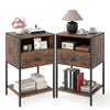 Nightstand with Open Compartment and Storage Shelf Set of 2-Rusticbrown