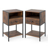 Nightstand with Open Compartment and Storage Shelf Set of 2-Rusticbrown
